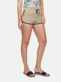 Rad prix Womens Solid Elasticated Shorts- Beige Colour-thumb1