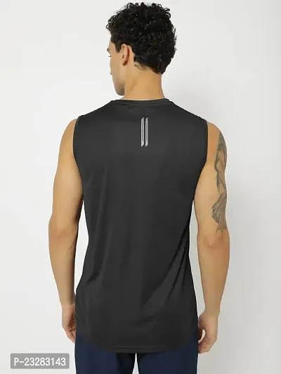 Rad prix Men Black Textured Sleeveless Sports T-Shirt-thumb3