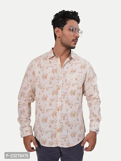 Rad Prix Men All-Over White Linen Tropical Beach Printed Shirt-thumb0