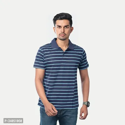 Stylish Blue Striped Cotton Polos For Men-thumb0