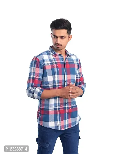 Rad prix Men Blue Checkered Casual Cotton Shirt