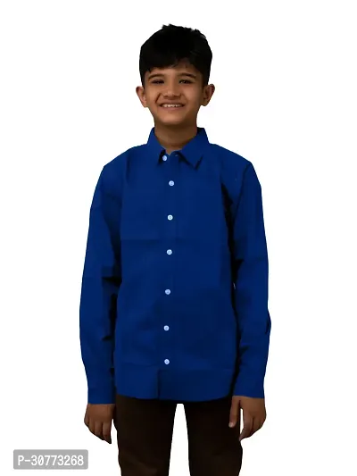 Boys Solid Royal Blue Cotton Shirts