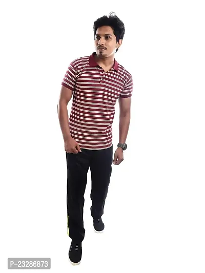 Men Red and White Thin Stripes Cotton T-Shirt-thumb0