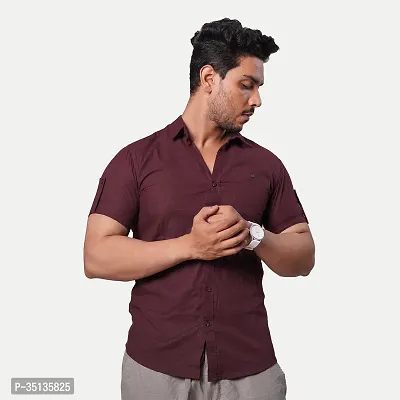 Stylish Maroon Cotton Short Sleeves Casual Shirt for Men-thumb0