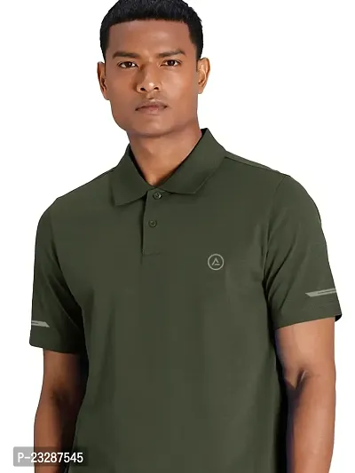 Men Basic Green Polyester Polo T-Shirt