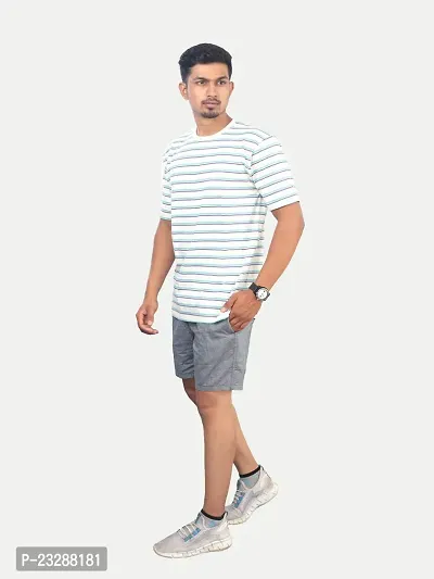 Men Green and Dark Blue Stripped Cotton Casual T-Shirt-thumb3