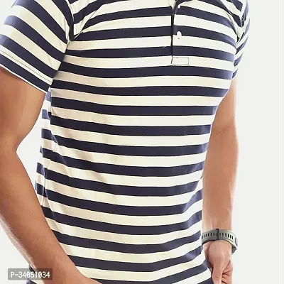 Stylish Blue Striped Cotton Polos For Men-thumb3