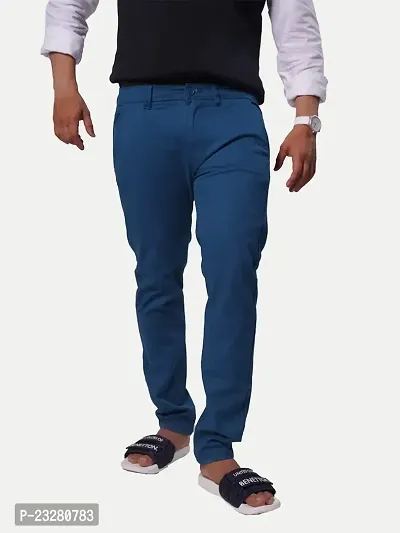 Rad prix Men Solid Cotton Light Blue Carrot fit Chinos Trousers-thumb2