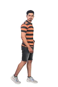 Rad prix Men Orange and Black Thick Stripes Regular fit T-Shirt-thumb1