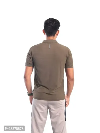 Men Basic Grey Polyester Polo Collared T-Shirt-thumb4