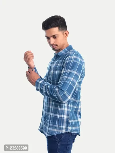 Rad prix Men Blue Checked Regular Fit Casual Cotton Shirt-thumb2