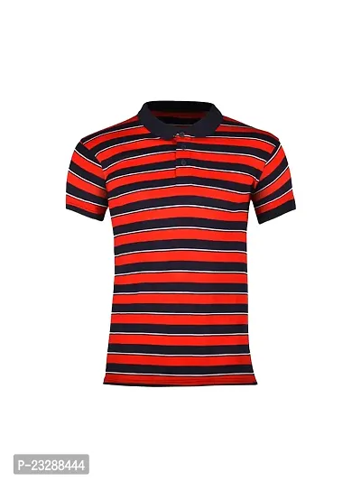Mens Red Fashion Striped Cotton Polo T-Shirt-thumb0