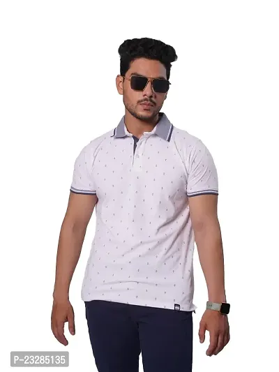 Rad prix Men White Ditsy Printed Polo T-Shirt