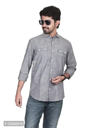 Rad prix Men Solid Grey Textured Cotton Shirt