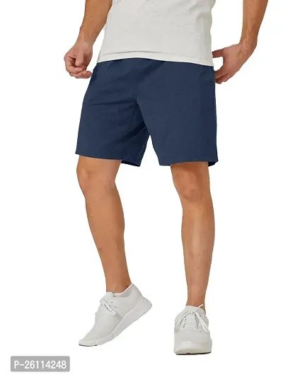 Mens Navy Melange Solid Knitted Casual Shorts