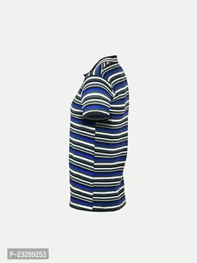 Mens Royal Blue Fashion Striped Cotton Polo T-Shirt-thumb3