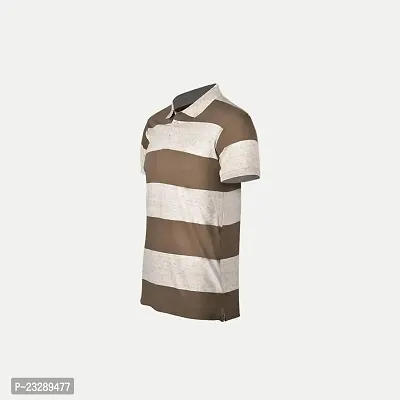 Mens Lt Brown Fashion Striped Cotton Polo T-Shirt-thumb2