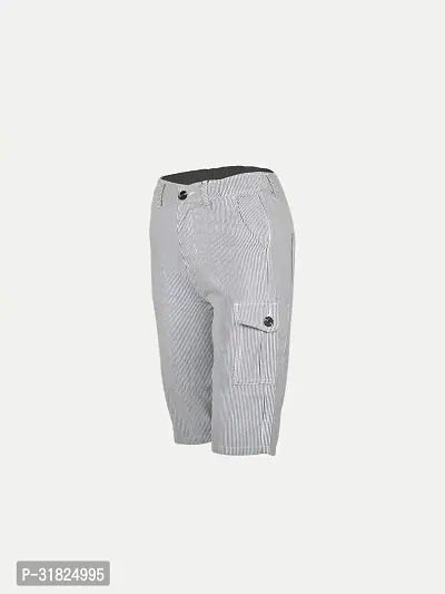 Boys Striped White Cotton Cargo Shorts-thumb2