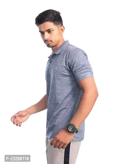 Men Basic Blue Polyester Polo T-Shirt-thumb3