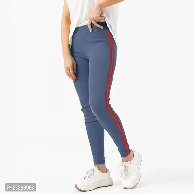 Women Light Blue Leggings with Red Fashion Stripe-thumb4