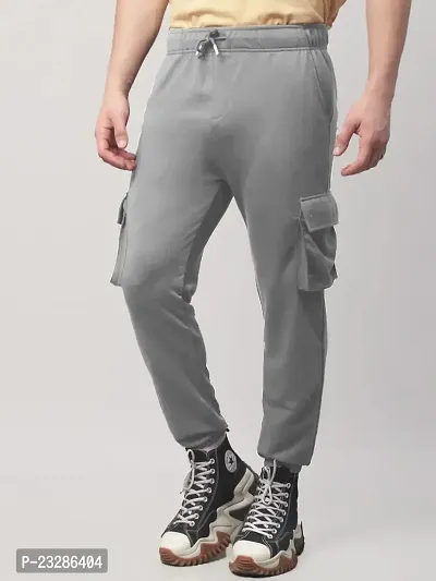 Rad prix Men Light Grey Cotton Textured Cargo Joggers-thumb3