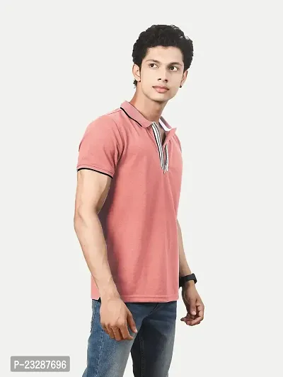 Rad prix Men Pink Cotton Contrast Tipping Zipper Polo T-Shirt-thumb2