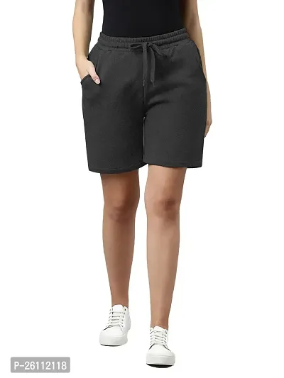 Womens Charcoal Solid Knitted Casual Shorts