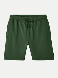 Mens Bottle Green Solid Knitted Casual Shorts-thumb4