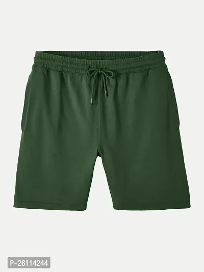 Mens Bottle Green Solid Knitted Casual Shorts-thumb5