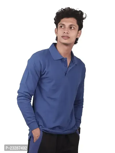 Rad prix Men Solid Light Blue Full Sleeve Polo T-Shirt