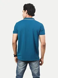 Rad prix Men Teal Blue Cotton Contrast Tipping Zipper Polo T-Shirt-thumb3