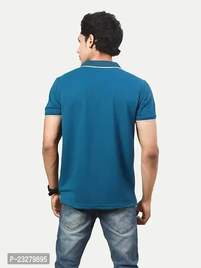 Rad prix Men Teal Blue Cotton Contrast Tipping Zipper Polo T-Shirt-thumb4