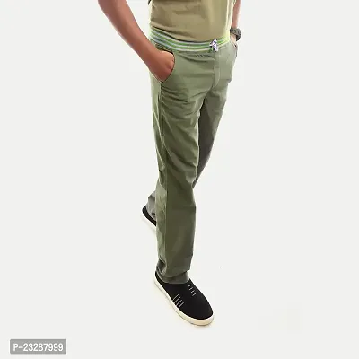 Rad prix Men Solid Olive Twill Trouser with Elastic Waist Band-thumb2