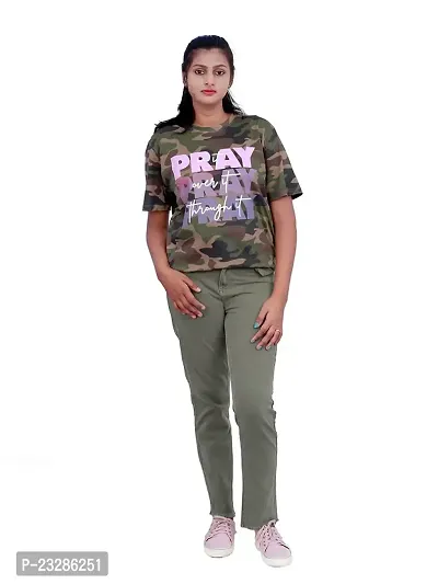 Rad prix Women Camo Printed Tees -Green Colour-thumb1