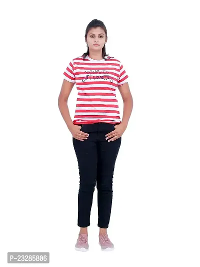 Women Stripe Printed Tees- Red Colour