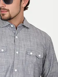 Rad prix Men Solid Grey Textured Cotton Shirt-thumb2