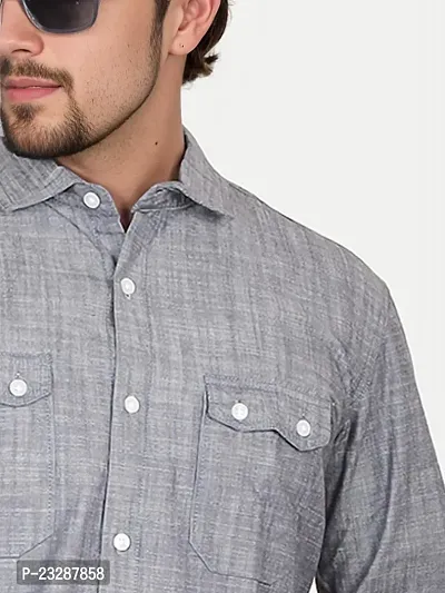 Rad prix Men Solid Grey Textured Cotton Shirt-thumb3