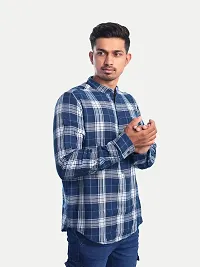 Rad prix Men Navy Checked Regular Fit Casual Cotton Shirt-thumb3