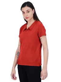 Womens Garment dye knit Rust Polo T-shirts-thumb2