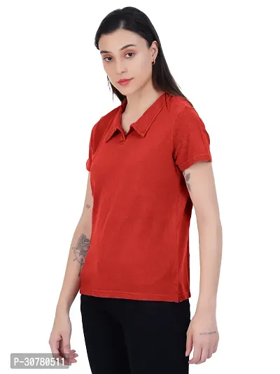 Womens Garment dye knit Rust Polo T-shirts-thumb3