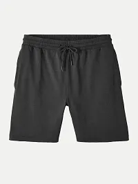 Mens Charcoal Solid Knitted Casual Shorts-thumb4