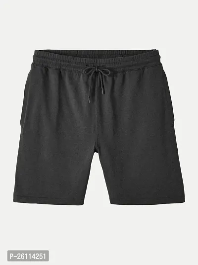 Mens Charcoal Solid Knitted Casual Shorts-thumb5