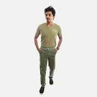 Rad prix Men Solid Olive Twill Trouser with Elastic Waist Band-thumb2