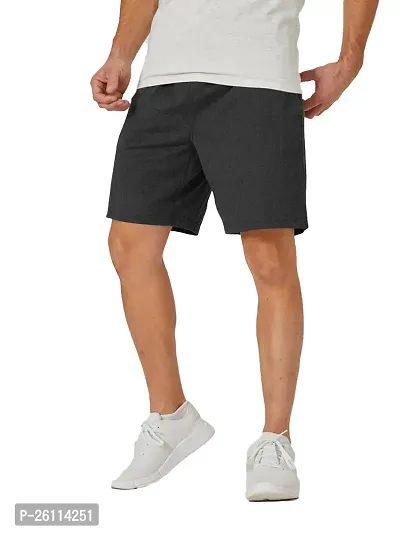 Mens Charcoal Solid Knitted Casual Shorts