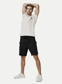 Mens Black Solid Knitted Casual Shorts-thumb2