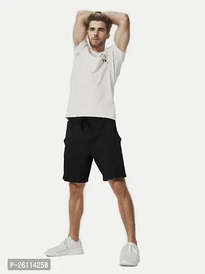 Mens Black Solid Knitted Casual Shorts-thumb3