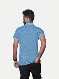 Rad prix Men Light Blue Ditsy Printed Polo T-Shirt-thumb3