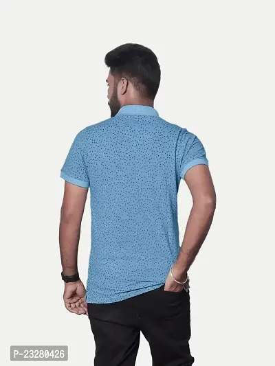 Rad prix Men Light Blue Ditsy Printed Polo T-Shirt-thumb4