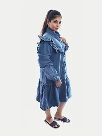 Women Blue Denim Midi Dress-thumb3