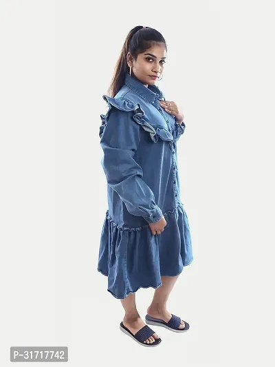 Women Blue Denim Midi Dress-thumb4